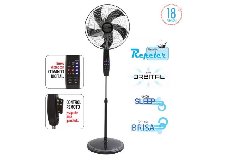 LILIANA VENTILADOR DE PIE 18 MODELO VPD18R PARR CROM ASPAS METAL REMOTO TIMER