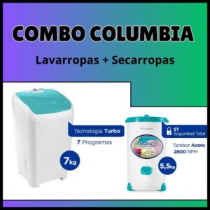 COMBO COLUMBIA: Lavarropas LSC7000 7 Kg. S/bomba + Secarropas 5.5 kg