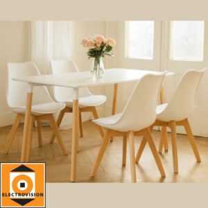 Combo: Mesa Estilo Nordico 120 x 80 cm + 4 Sillas Tulip blanca