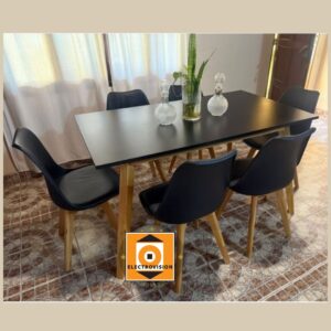 Combo: Mesa Estilo Nordico 140 x 80 cm + 6 Sillas Tulip Negras